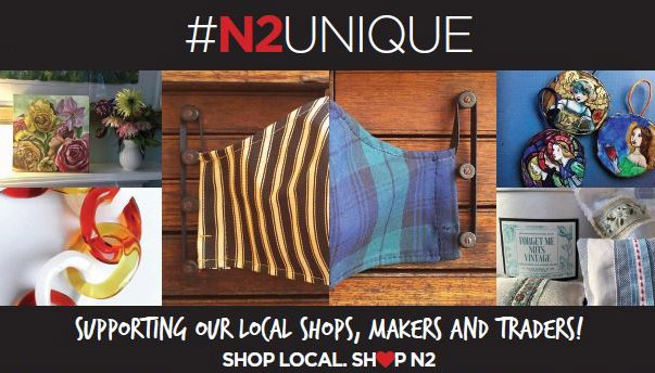 selection of handmade goods representing different micro-businesses in London N2, with the slogan N2unique